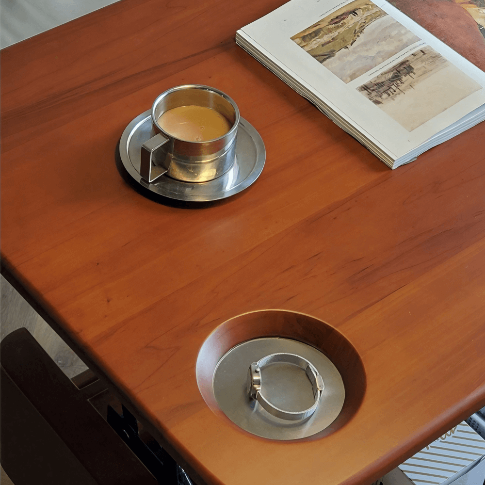 35'' Rectangular Solid Wood Coffee Table with Locking Wheels and Multifunctional Design in Caramel