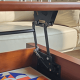 35'' Rectangular Solid Wood Coffee Table with Locking Wheels and Multifunctional Design in Caramel