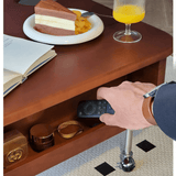 35'' Rectangular Solid Wood Coffee Table with Locking Wheels and Multifunctional Design in Caramel