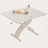 35'' White Glass Lift Top Coffee Table with Multifunctional Double Pedestal Base