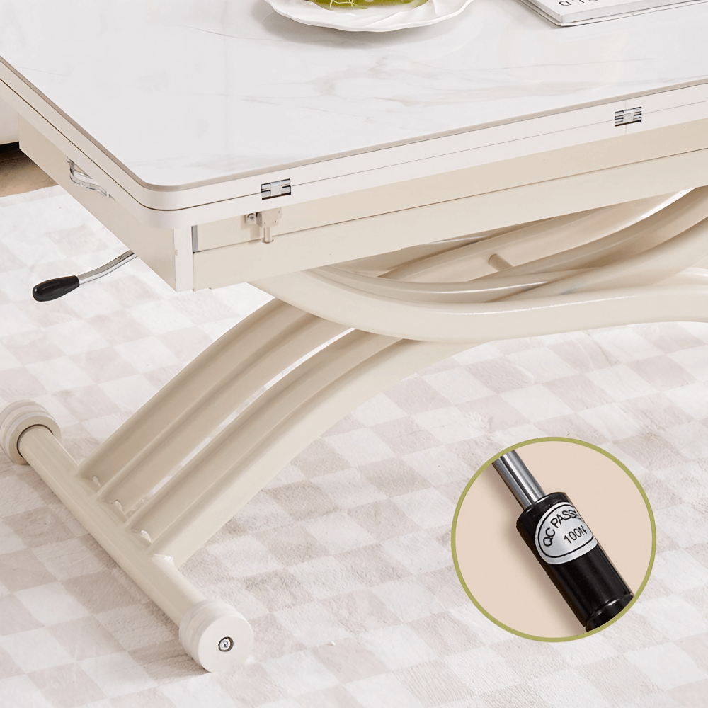 35'' White Glass Lift Top Coffee Table with Multifunctional Double Pedestal Base