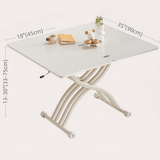 35'' White Glass Lift Top Coffee Table with Multifunctional Double Pedestal Base