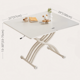 35'' White Glass Lift Top Coffee Table with Multifunctional Double Pedestal Base