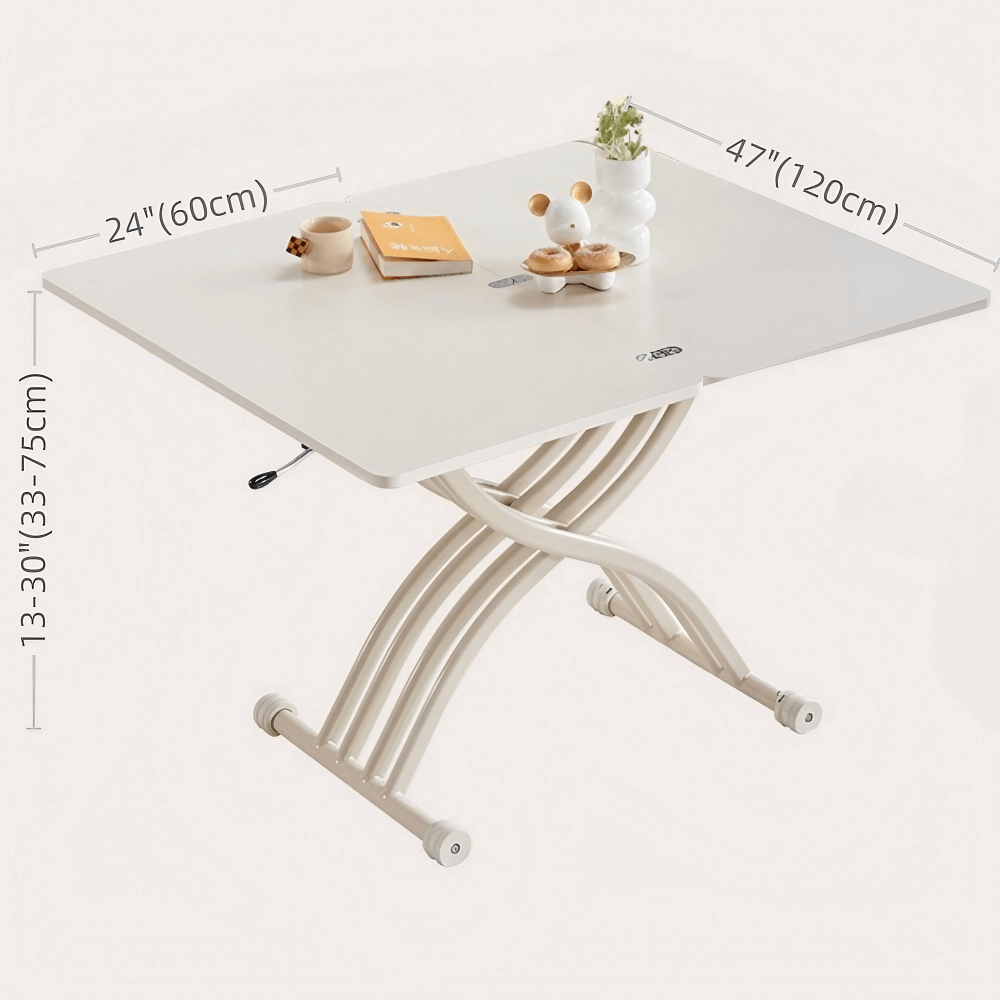 35'' White Glass Lift Top Coffee Table with Multifunctional Double Pedestal Base