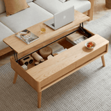 39-Inch Rectangular Solid Wood Coffee Table with Lift Top and Multifunctional Design