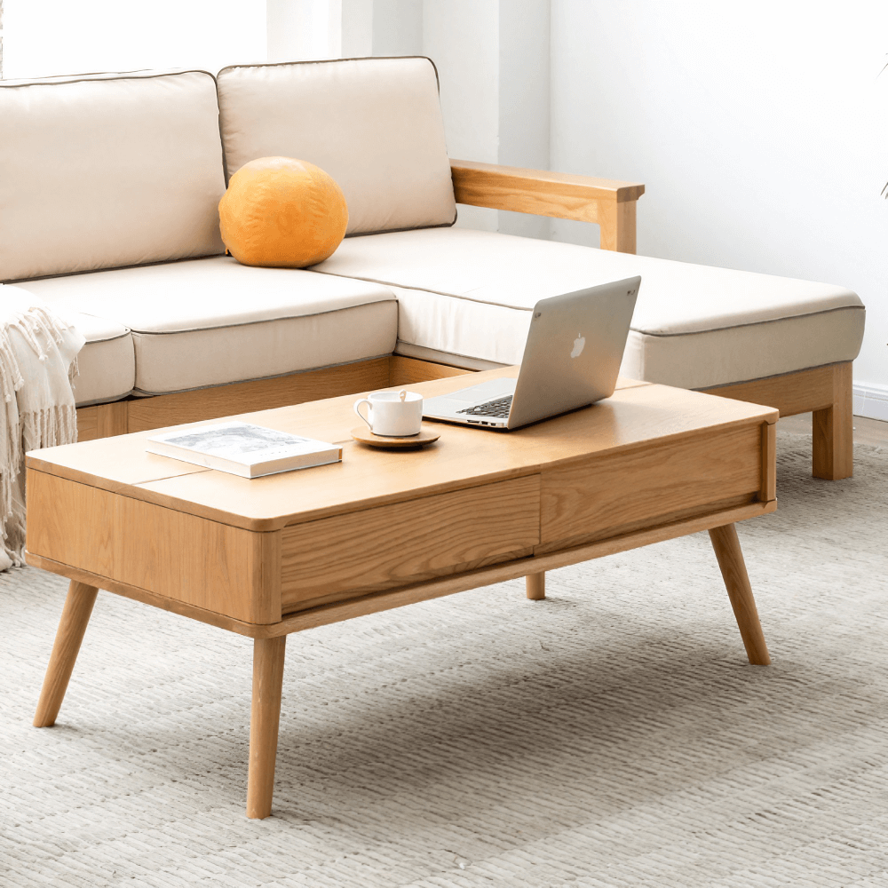 39-Inch Rectangular Solid Wood Coffee Table with Lift Top and Multifunctional Design