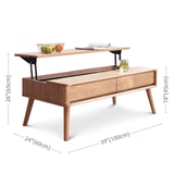 39-Inch Rectangular Solid Wood Coffee Table with Lift Top and Multifunctional Design