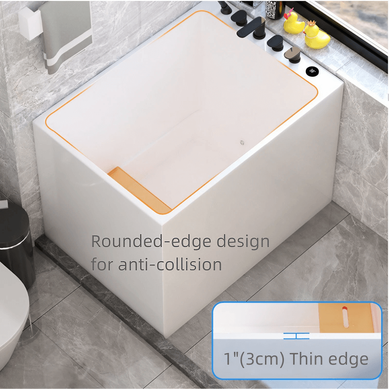 39.4″ Back To Wall Modern Rectangle Japanese Soaking Bathtub - Acrylic