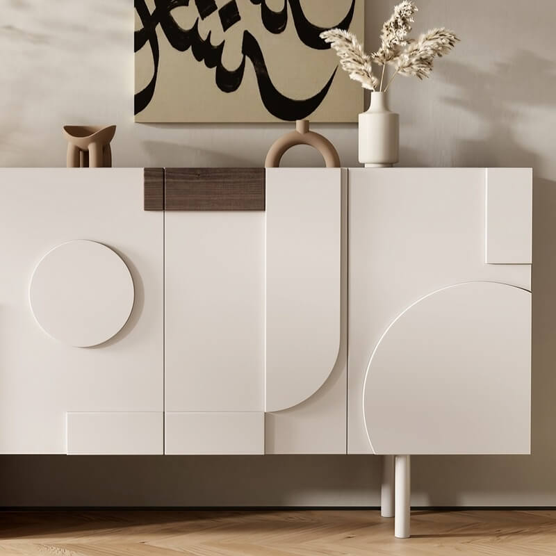 39.4" Modern White Birch Sideboard with Doors and 3 Shelves