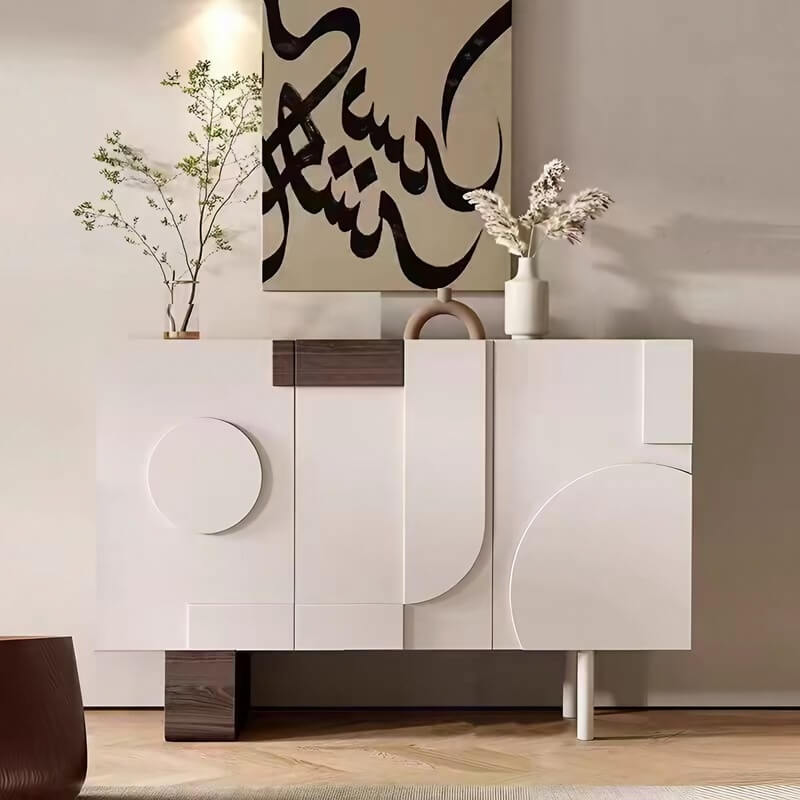 39.4" Modern White Birch Sideboard with Doors and 3 Shelves