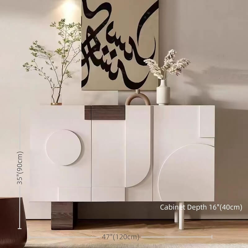 39.4" Modern White Birch Sideboard with Doors and 3 Shelves