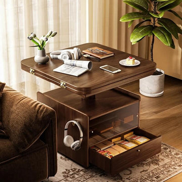 40″ Solid Wood Desk Adjustable Height LiftTop Storage Mobile - Rectangle Walnut