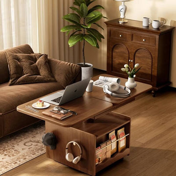 40″ Solid Wood Desk Adjustable Height LiftTop Storage Mobile - Rectangle Walnut