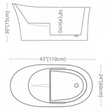 43.1″ Oval Acrylic Japanese Deep Soaking Bathtub - Modern Freestanding Style