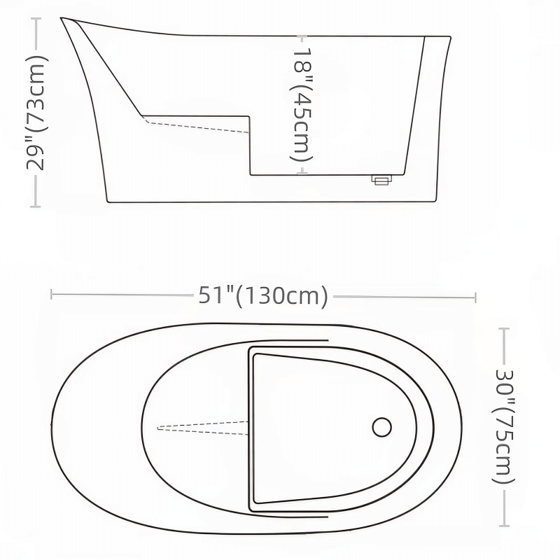 43.1″ Oval Acrylic Japanese Deep Soaking Bathtub - Modern Freestanding Style