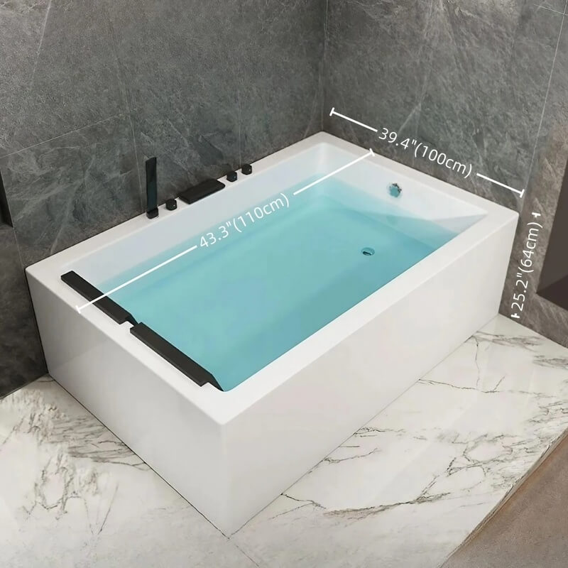 43.31″ Rectangle Acrylic Two Person Bathtub - Deep Soaking Modern Style with Five-Piece Faucet Set