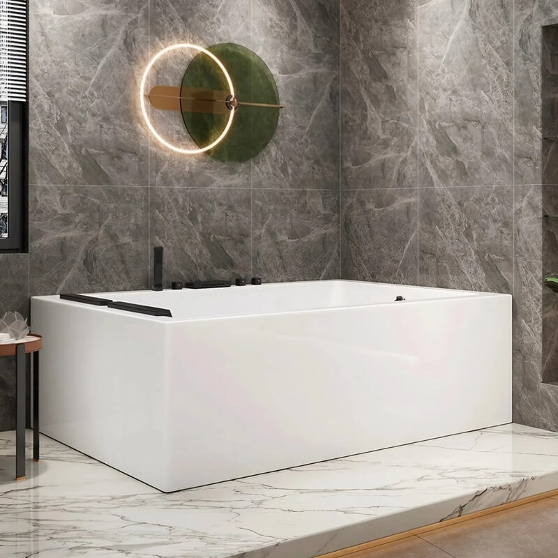 43.31″ Rectangle Acrylic Two Person Bathtub - Deep Soaking Modern Style with Five-Piece Faucet Set