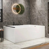 43.31″ Rectangle Acrylic Two Person Bathtub - Deep Soaking Modern Style with Five-Piece Faucet Set