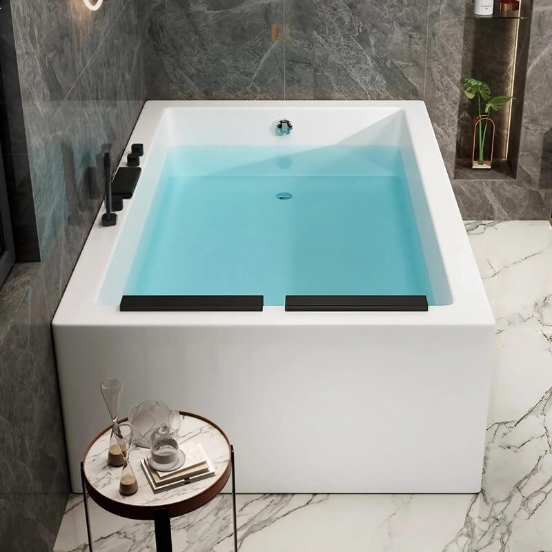 43.31″ Rectangle Acrylic Two Person Bathtub - Deep Soaking Modern Style with Five-Piece Faucet Set