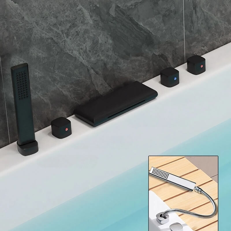 43.31″ Rectangle Acrylic Two Person Bathtub - Deep Soaking Modern Style with Five-Piece Faucet Set