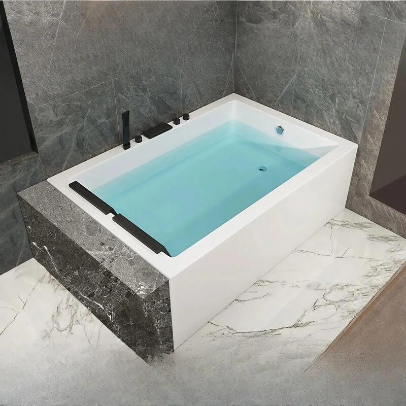 43.31″ Rectangle Acrylic Two Person Bathtub - Deep Soaking Modern Style with Five-Piece Faucet Set