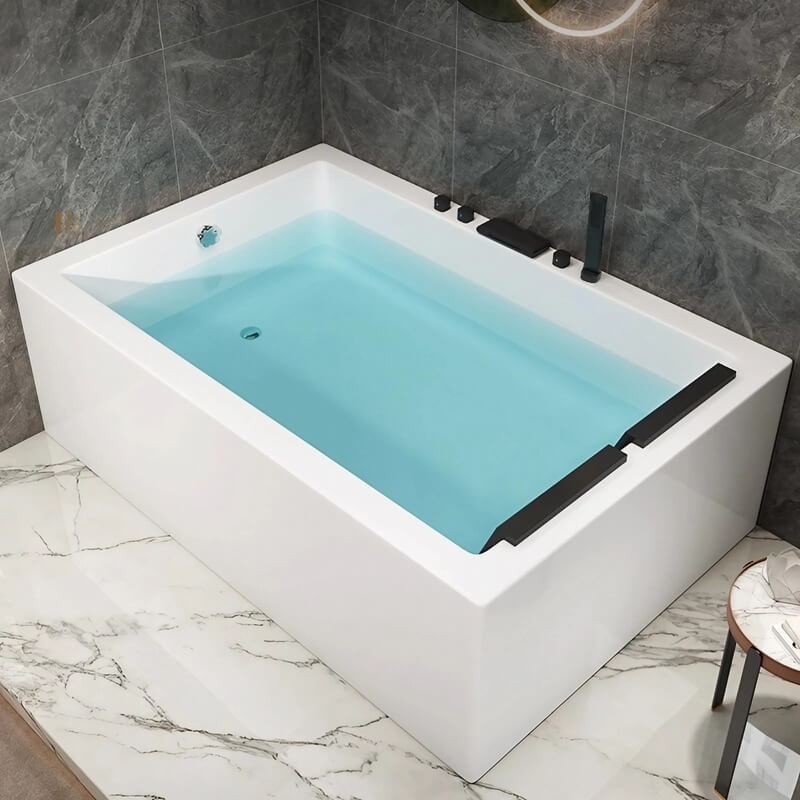 43.31″ Rectangle Acrylic Two Person Bathtub - Deep Soaking Modern Style with Five-Piece Faucet Set