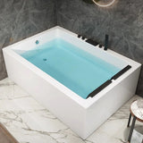43.31″ Rectangle Acrylic Two Person Bathtub - Deep Soaking Modern Style with Five-Piece Faucet Set
