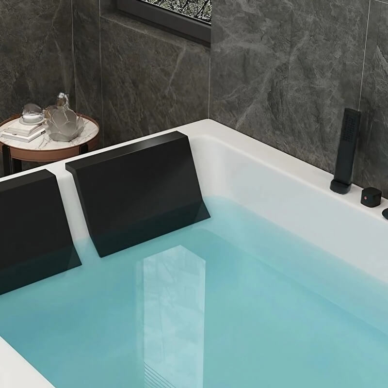 43.31″ Rectangle Acrylic Two Person Bathtub - Deep Soaking Modern Style with Five-Piece Faucet Set