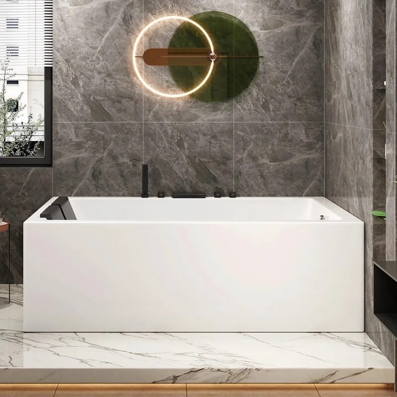 43.31″ Rectangle Acrylic Two Person Bathtub - Deep Soaking Modern Style with Five-Piece Faucet Set