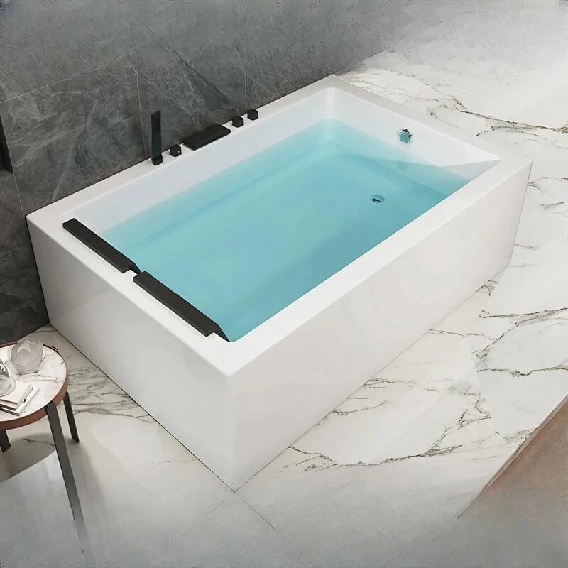 43.31″ Rectangle Acrylic Two Person Bathtub - Deep Soaking Modern Style with Five-Piece Faucet Set