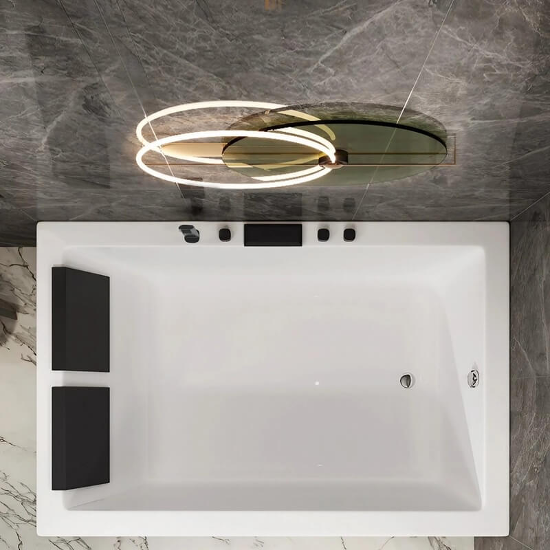 43.31″ Rectangle Acrylic Two Person Bathtub - Deep Soaking Modern Style with Five-Piece Faucet Set