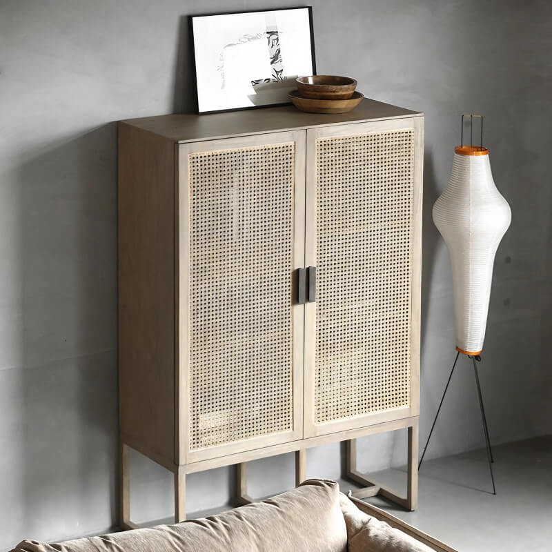 43" Rattan Dresser with Shelves and Doors Included - Japandi Style - Natural Color