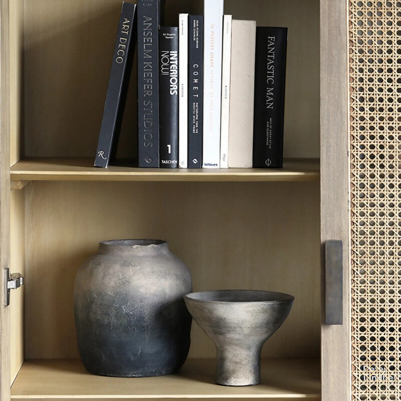 43" Rattan Dresser with Shelves and Doors Included - Japandi Style - Natural Color