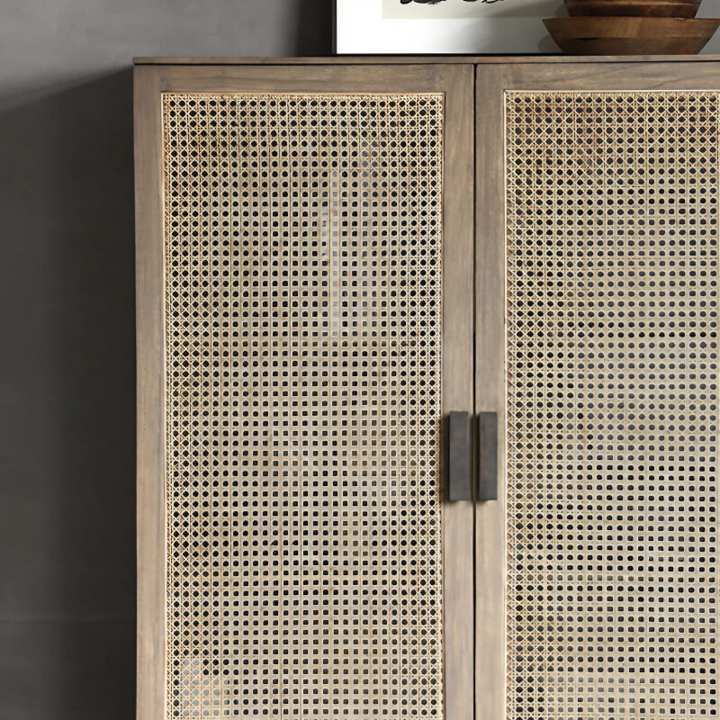 43" Rattan Dresser with Shelves and Doors Included - Japandi Style - Natural Color