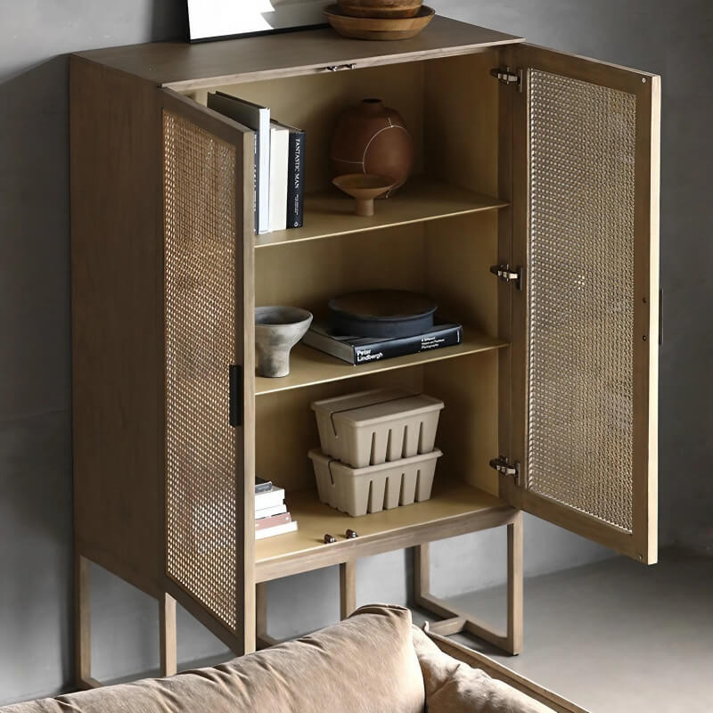 43" Rattan Dresser with Shelves and Doors Included - Japandi Style - Natural Color