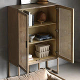 43" Rattan Dresser with Shelves and Doors Included - Japandi Style - Natural Color