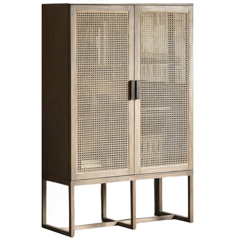 43" Rattan Dresser with Shelves and Doors Included - Japandi Style - Natural Color