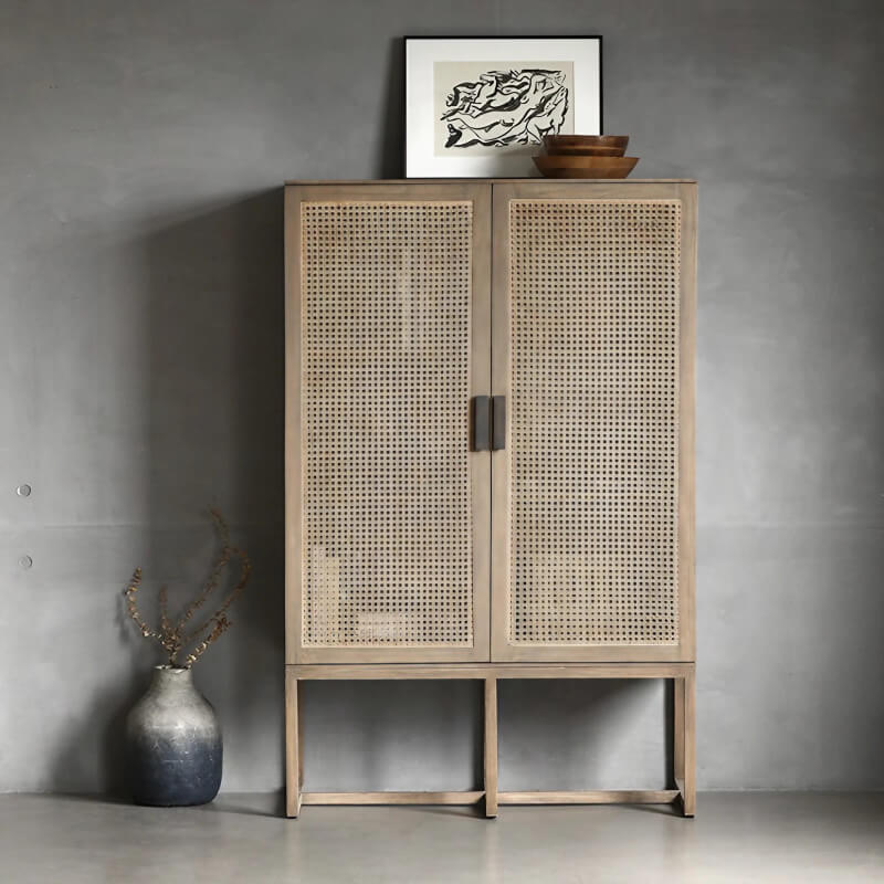 43" Rattan Dresser with Shelves and Doors Included - Japandi Style - Natural Color