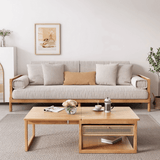 47-Inch Rectangular Solid Wood Multifunctional Coffee Table with Ash Wood and Rattan Block Base