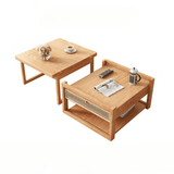 47-Inch Rectangular Solid Wood Multifunctional Coffee Table with Ash Wood and Rattan Block Base