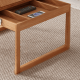 47-Inch Rectangular Solid Wood Multifunctional Coffee Table with Ash Wood and Rattan Block Base