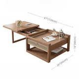 47-Inch Rectangular Solid Wood Multifunctional Coffee Table with Ash Wood and Rattan Block Base