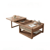 47-Inch Rectangular Solid Wood Multifunctional Coffee Table with Ash Wood and Rattan Block Base