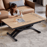 47'' Walnut Lift-Top Coffee Table - Multifunctional Rectangle Table with Iron Double Pedestal Base