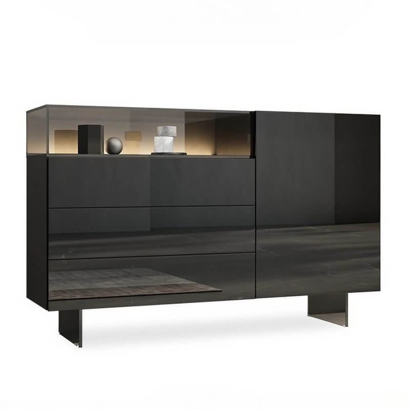 47.2" Ash Wood Sideboard in Black - Modern Style with Drawers, Shelves, and Doors
