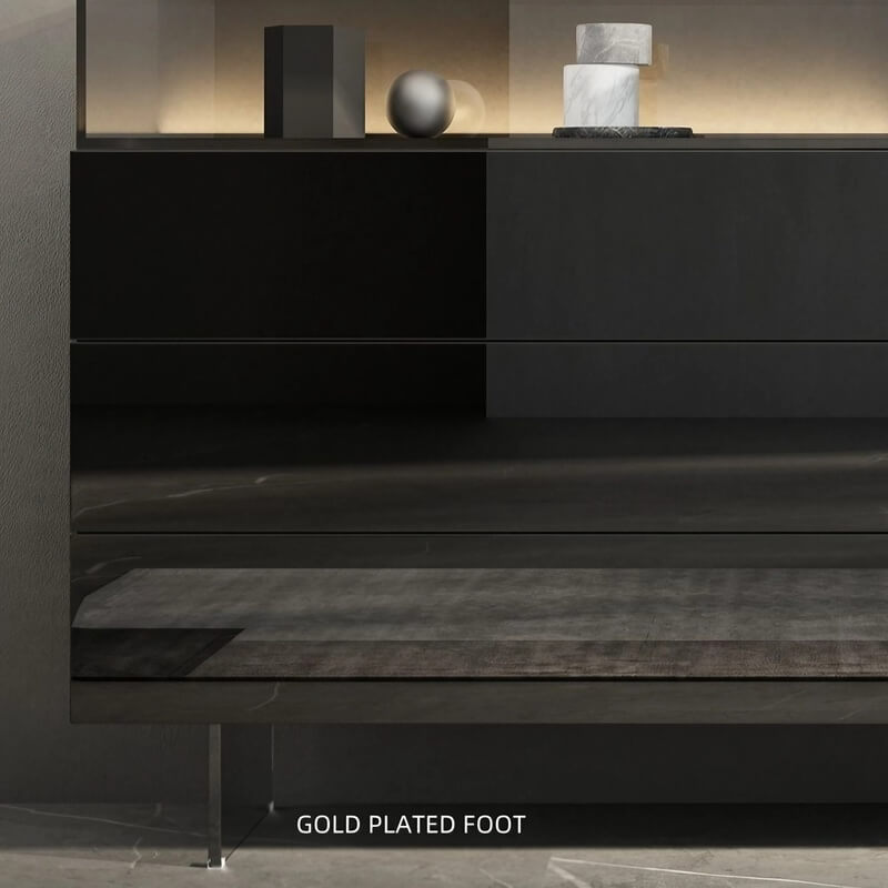 47.2" Ash Wood Sideboard in Black - Modern Style with Drawers, Shelves, and Doors