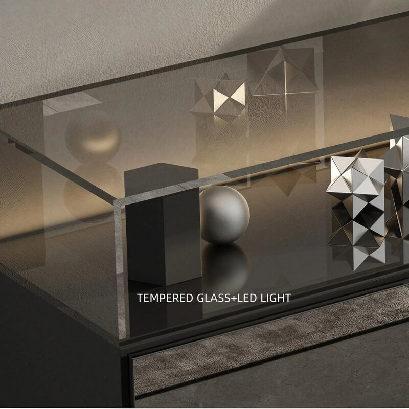 47.2" Ash Wood Sideboard in Black - Modern Style with Drawers, Shelves, and Doors