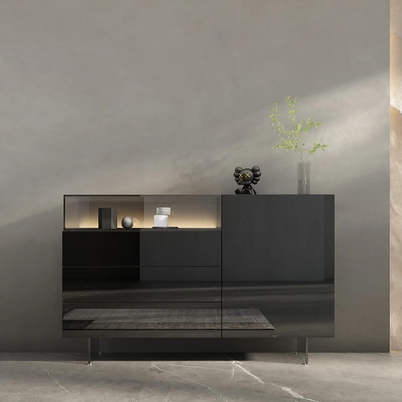 47.2" Ash Wood Sideboard in Black - Modern Style with Drawers, Shelves, and Doors