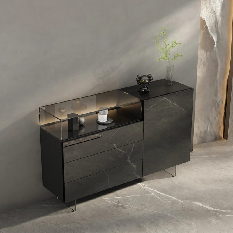 47.2" Ash Wood Sideboard in Black - Modern Style with Drawers, Shelves, and Doors