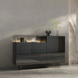 47.2" Ash Wood Sideboard in Black - Modern Style with Drawers, Shelves, and Doors